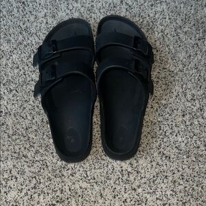Black Slide Sandals with Buckles